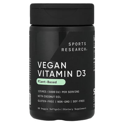 Vegan Vitamin D3, 125 mcg (5,000 IU), 60 Veggie Softgels