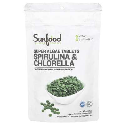 Таблетки Super Algae, спирулина и хлорелла, 250 mg, прибл. 456 таблеток