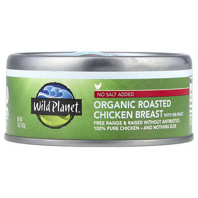 Wild Planet Organic Roasted Chicken Breast With Rib Meat, без добавления соли, 5 oz (142 g)