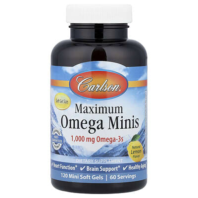 Maximum Omega Minis, натуральный лимон, 120 мягких гелевых капсул (500 mg на капсулу)