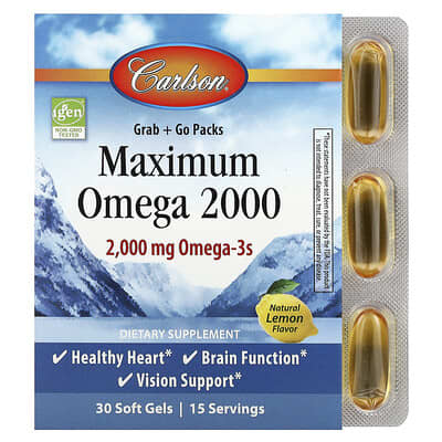 Maximum Omega 2000, натуральный лимон, 30 мягких капсул (1,000 mg на капсулу)