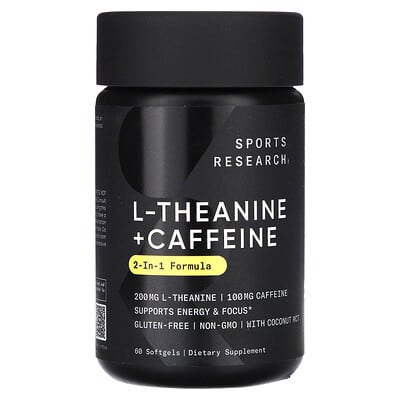 БАД Sports Research L-Theanine & Caffeine, 2-in-1 Formula