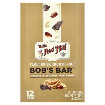 Bob's Bar™, Peanut Butter, Chocolate & Oats, 12 Bars, 1.76 oz (50 g) Each