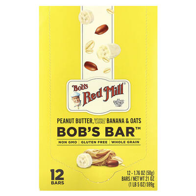 Bob's Bar™, батончик с арахисовым маслом, бананом и овсом, 12 шт, 1.76 oz (50 g) каждый