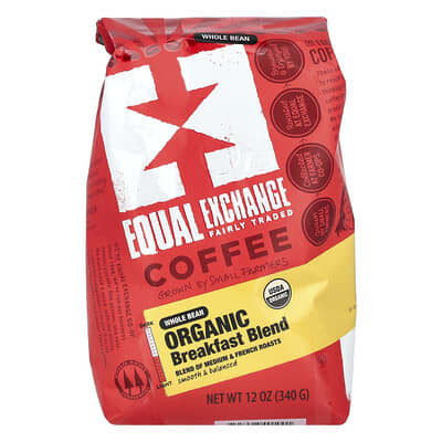 Organic Coffee, Breakfast Blend, Whole Bean, Medium & French Roasts, 12 oz (340 g)