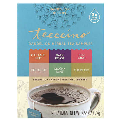 Dandelion Herbal Tea Sampler, 6 Flavors, Caffeine Free, 12 Tea Bags, 2.54 oz (72 g)