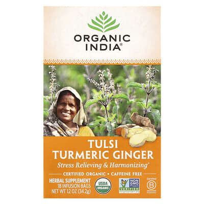 Чай Tulsi Turmeric Ginger, без кофеина, 18 infusion bags, 1.21 oz (34.2 g)