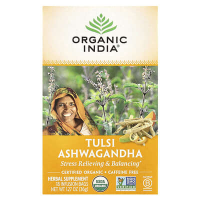 Чай Tulsi Ashwagandha, без кофеина, 18 пакетиков, 1.27 oz (36 g)