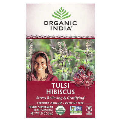 Чай Tulsi Hibiscus, без кофеина, 18 пакетиков, 1.27 oz (36 g)