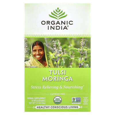 Tulsi Moringa Tea чай с тулси и морингой без кофеина 18 пакетиков 1.27 oz (36 g)