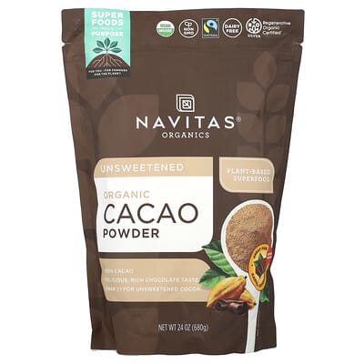 Organic Cacao Powder, Unsweetened, 24 oz (680 g)