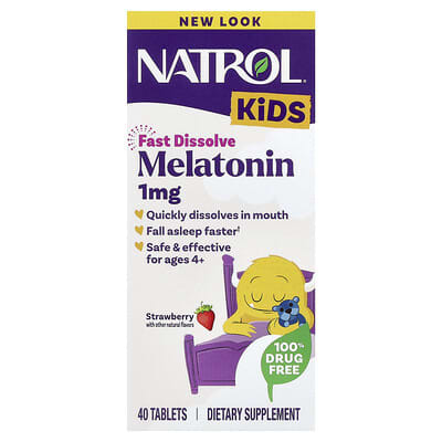 Kids, Melatonin, Ages 4+, Strawberry, 40 Tablets