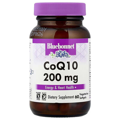 Bluebonnet Nutrition CoQ10, 200 mg, 60 вегетарианских мягких капсул
