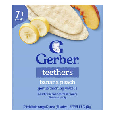 Детские вафли для прорезывания зубов Gerber, банан-персик, 8+ месяцев, 12 упаковок по 0.14 oz (4 g)