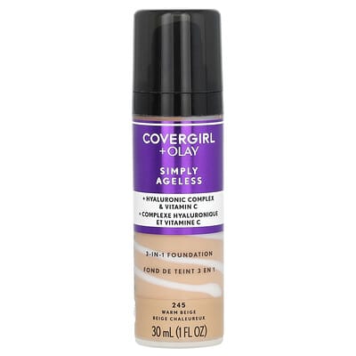 Тональный крем Olay Simply Ageless 3-in-1, 245 Warm Beige, 1 fl oz (30 ml)
