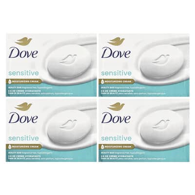 Beauty Bar Soap, Sensitive, Fragrance Free, 4 Bars, 3.75 oz (106 g) Each