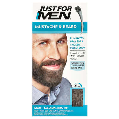 Mustache & Beard, Brush-In Color Gel, M-30 Light-Medium Brown, 1 Multiple Application Kit