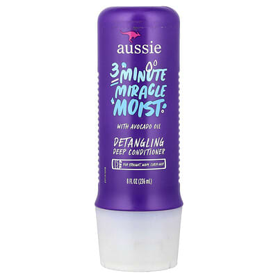 Aussie 3 Minute Miracle Moist, глубокий кондиционер для распутывания волос, для прямых, волнистых и кудрявых волос, 8 fl oz (236 ml)