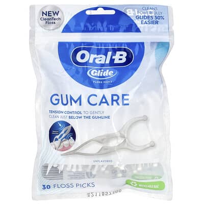 Glide, Gum Care, Floss Picks, Unflavored , 30 Floss Picks