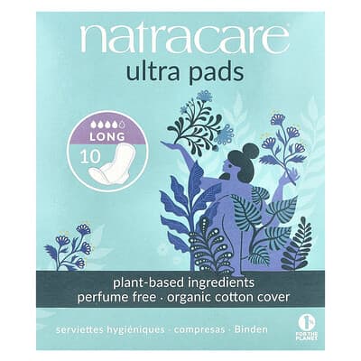 Ultra Pads, Organic Cotton Cover, Long, 10 Pads