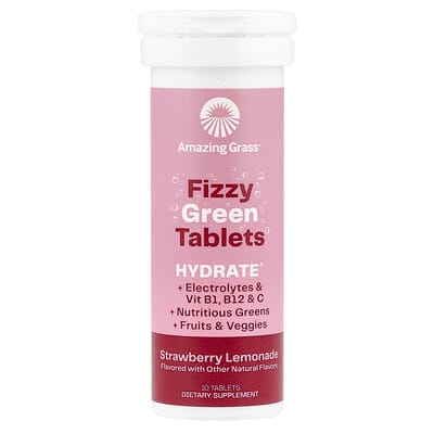 Зеленые таблетки Fizzy Hydrate Strawberry Lemonade, 10 таблеток