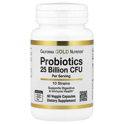 Пробиотики с Lactobacillus acidophilus, Bifidobacterium lactis, Lactobacillus plantarum и Lactobacillus casei, смесь из 10 штаммов, 25 Billion CFU, 60 вегетарианских капсул