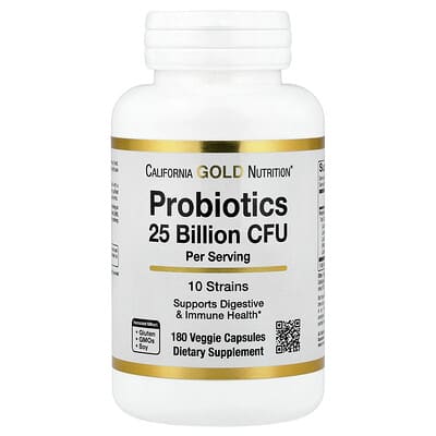 Пробиотики с Lactobacillus acidophilus, Bifidobacterium lactis, Lactobacillus plantarum и Lactobacillus casei, смесь из 10 штаммов, 25 Billion CFU, 180 вегетарианских капсул