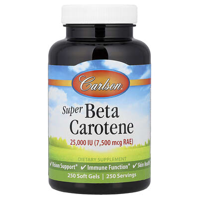 Carlson Super Beta Carotene, 7,500 mcg RAE (25,000 IU), 250 мягких капсул