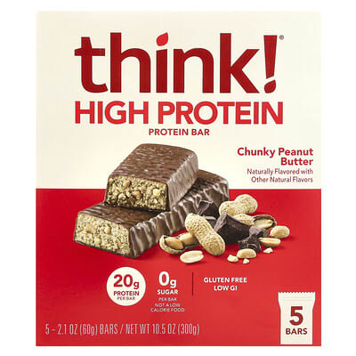 Протеиновые батончики Think! Chunky Peanut Butter, 5 шт, 2.1 oz (60 g) каждый