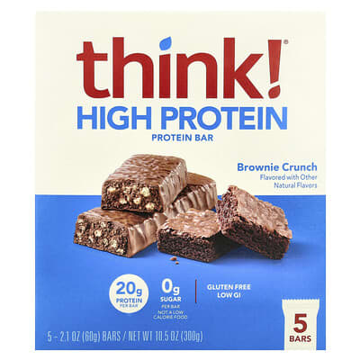 High Protein Bars, Brownie Crunch, 5 Bars, 2.1 oz (60 g) Each