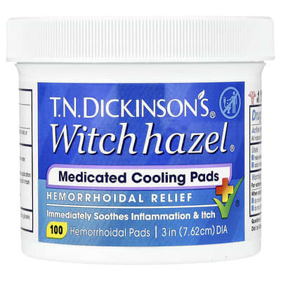 Лечебные охлаждающие диски T.N. Dickinson's® Witch Hazel®, для облегчения геморроя, 100 шт.