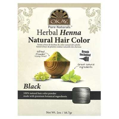 Okay Pure Naturals натуральный краситель для волос, хна, черный, 56.7 g