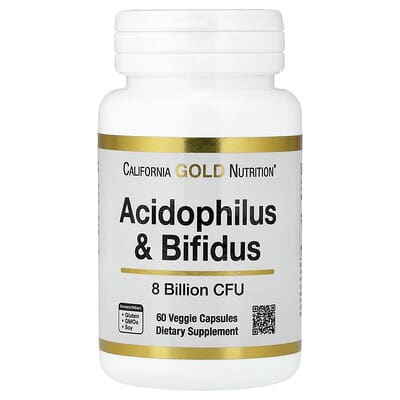 Пробиотическая смесь Acidophilus и Bifidus с Lactobacillus acidophilus, Bifidobacterium lactis и Bifidobacterium longum, 60 вегетарианских капсул
