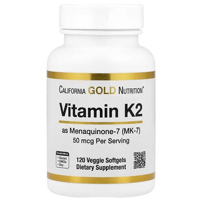 Витамин K2 (в форме Menaquinone-7), 50 mcg, 120 вегетарианских мягких капсул