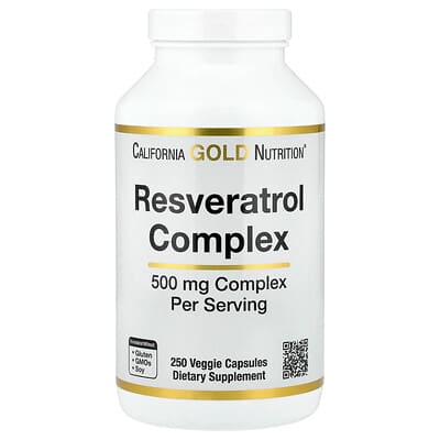 Resveratrol Complex with Grape Seed Extract, Red Wine Extract, and trans-Resveratrol, 250 Veggie Capsules