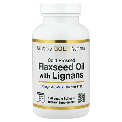 Cold Pressed Flaxseed Oil with Lignans, 120 Veggie Softgels (1 g per Softgel)