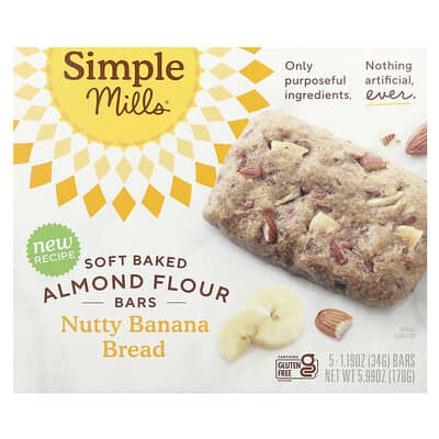 Simple Mills Soft Baked батончики из миндальной муки, банановый хлеб, 5 шт, 1.19 oz (34 g) каждый
