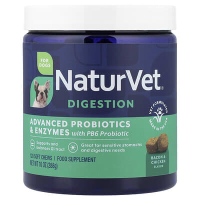 Digestion, Advanced Probiotics & Enzymes with PB6 Probiotic, For Dogs, Bacon & Chicken, 120 Soft Chews, 10 oz (288 g)