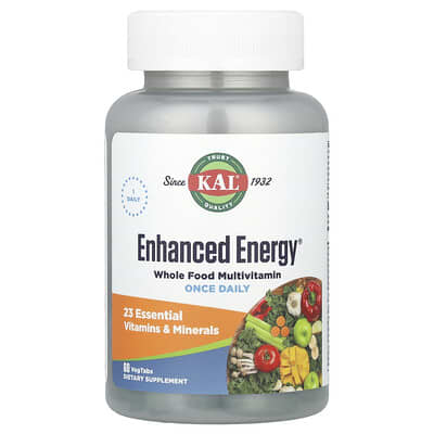 KAL Enhanced Energy®, цельнозерновой мультивитаминный комплекс, 60 VegTabs