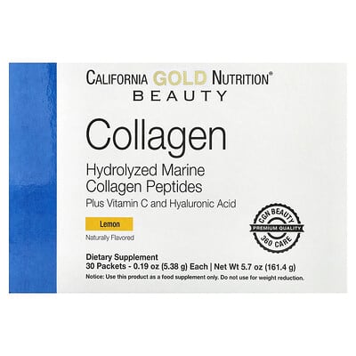 Marine Collagen Peptides с витамином C и гиалуроновой кислотой, лимон, 30 пакетиков, по 0.19 oz (5.38 g) каждый
