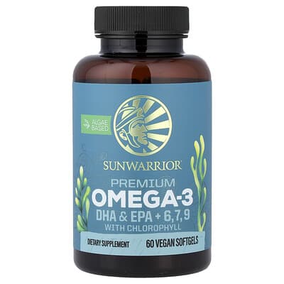 Premium Omega-3, DHA & EPA + 6, 7, 9 с хлорофиллом, 60 веганских мягких капсул