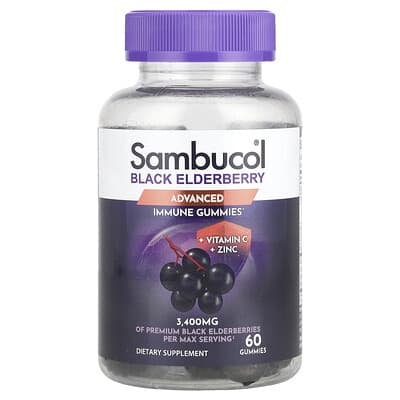 Black Elderberry, Advanced Immune Gummies + Vitamin C + Zinc, 60 Gummies