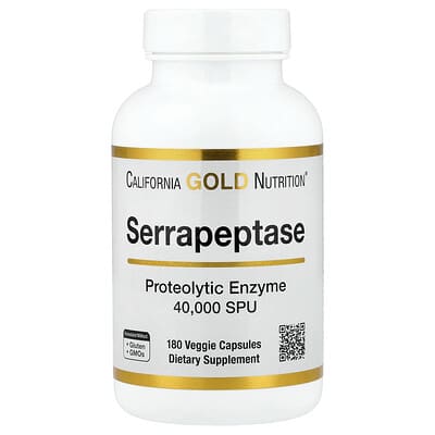 Serrapeptase, протеолитический фермент, 40,000 SPU, 180 вегетарианских капсул