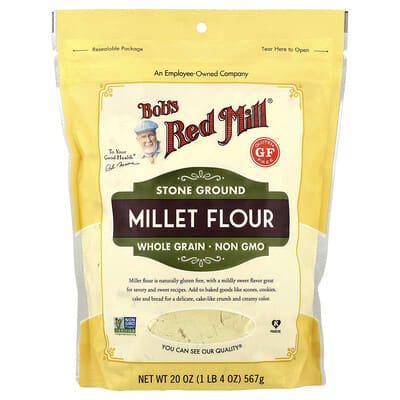 Stone Ground Millet Flour, Whole Grain, 20 oz (567 g)