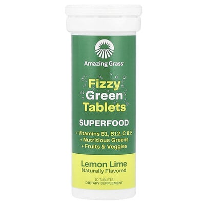 Fizzy Green Tablets, Superfood, Lemon Lime, 10 Tablets