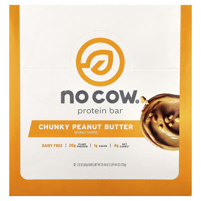 Протеиновый батончик No Cow Chunky Peanut Butter, 12 шт., 2.12 oz (60 g) каждый