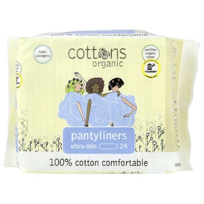 100% Cotton Comfortable, Pantyliners, Ultra-Thin, 24 Liners
