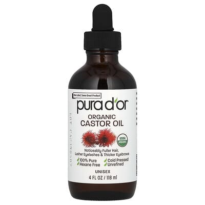 Pura D'or органическое касторовое масло, 4 fl oz (118 ml)