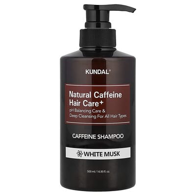 Kundal Shampoo Natural Caffeine Hair Care+, для всех типов волос, белый мускус, 16.9 fl oz (500 ml)
