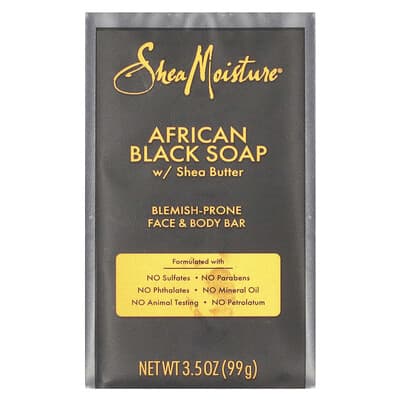 African Black Bar Soap with Shea Butter, Blemish Prone Face & Body, 3.5 oz (99 g)